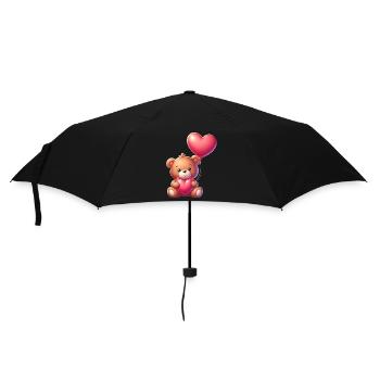 Teddybär mit Herzballon - Regenschirm (klein) - Schwarz - Vorne
