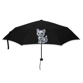 Katze Disco Glitzer - Regenschirm (klein) - Schwarz - Vorne