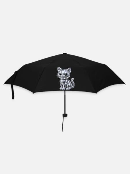 Katze Disco Glitzer - Regenschirm (klein) - Schwarz
