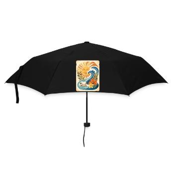 Sonne Meer Wellen Retro Strand Urlaub Line Art - Regenschirm (klein) - Schwarz - Vorne