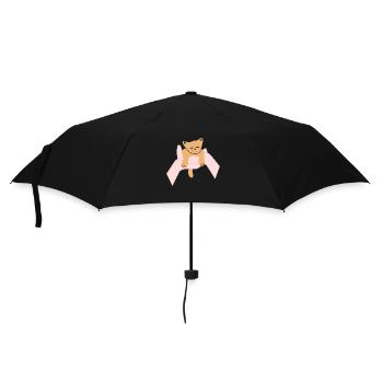 Katze sitzt in menschlicher Handfläche - Regenschirm (klein) - Schwarz - Vorne