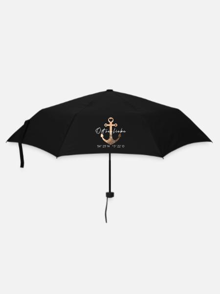 Ostseeliebe - Anker - Koordinaten Rügen - Regenschirm (klein) - Schwarz