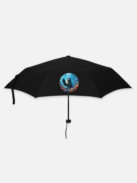 Robbe im Meer mit Taucherbrille - Regenschirm (klein) - Schwarz