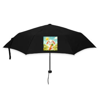 Süßes Häschen mit Karotte - Regenschirm (klein) - Schwarz - Vorne
