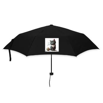 Whiskers and Yarn: An Adorable Kitten with a Bowti - Umbrella (small) - black - Front