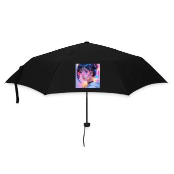 Neon Anime Girl Tokyo Nights Pink Lila Vaporwave - Regenschirm (klein) - Schwarz - Vorne