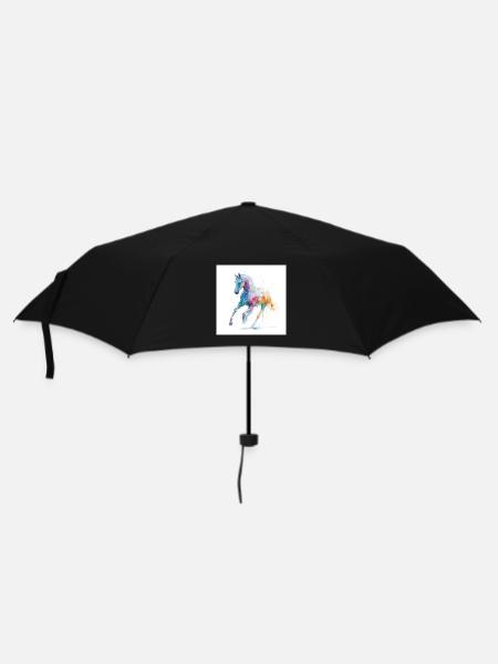 Regenbogen-Aquarellpferd in Bewegung - Regenschirm (klein) - Schwarz