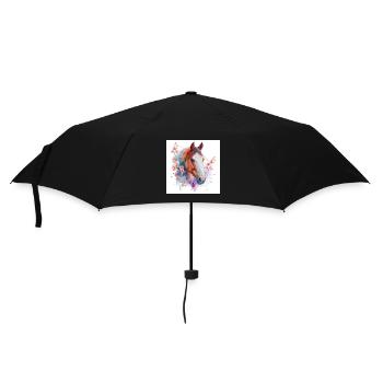 Aquarell Pferd und Blüten - Regenschirm (klein) - Schwarz - Vorne