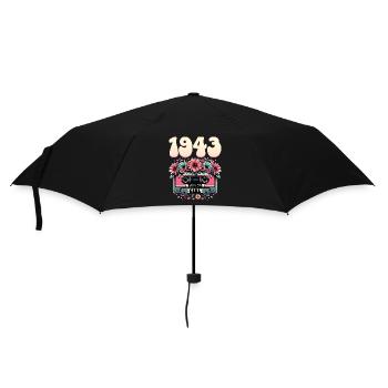Kassette Jahr 1943 Geburtstag Frau 80 Jahre - Regenschirm (klein) - Schwarz - Vorne