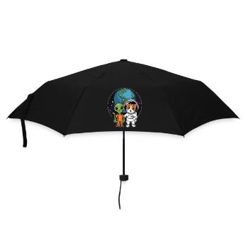 Alien And Cat Funny Cat Selfie With Ufos Kawaii - Umbrella (small) - black - Front