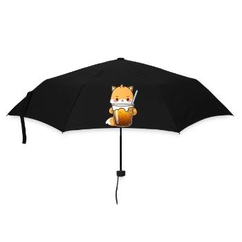 Kawaii Cute Happy Colorful Fox Drinking Bubble Tea - Umbrella (small) - black - Front