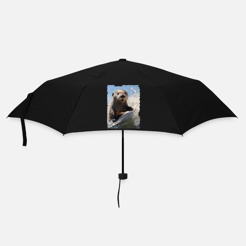 Surfing Sea Otter - Regenschirm (klein) - Schwarz