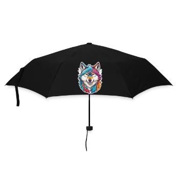 Wolf mit bunten Farben - Regenschirm (klein) - Schwarz - Vorne