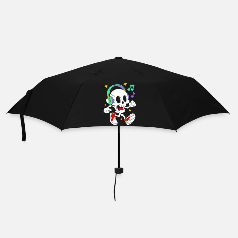 Musikliebendes Skelett mit Kopfhörern - Regenschirm (klein) - Schwarz