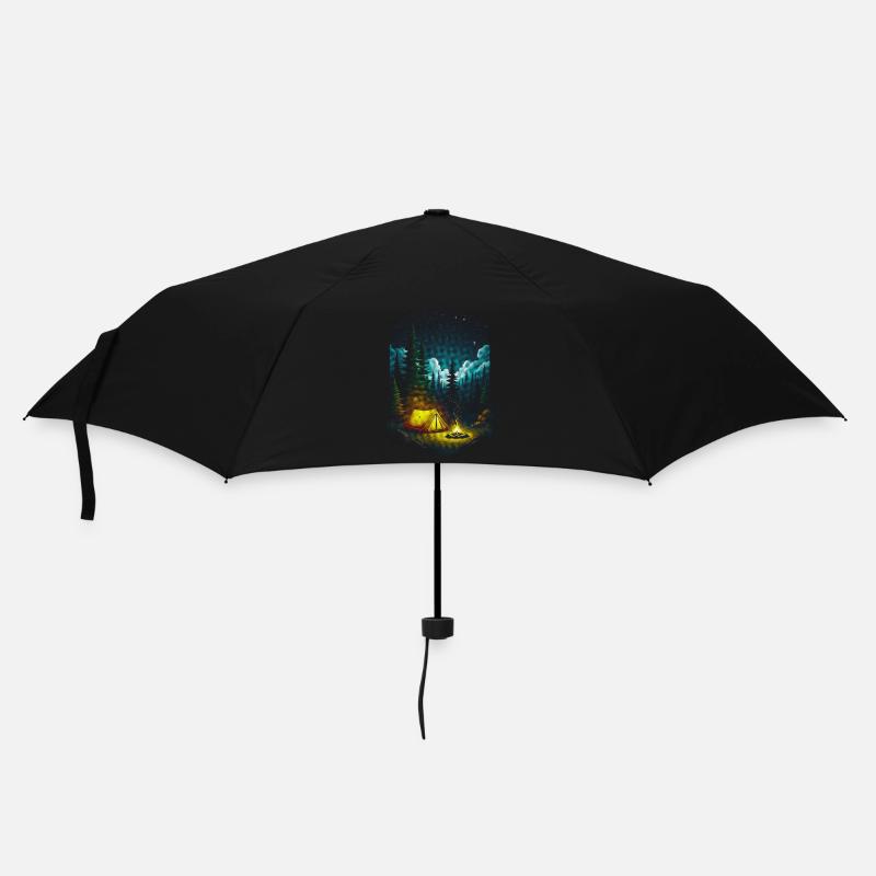 Nuit étoilée, feu de camp, scène de forêt - Parapluie standard - noir