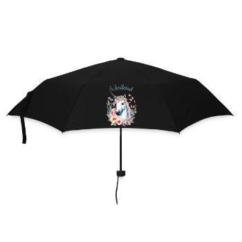 Romantisches Einhorn Blumenkranz - Schulkind 2026 - Regenschirm (klein) - Schwarz - Vorne