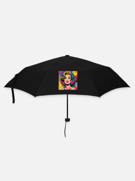 Pop-Art-Frauenavatar mit leuchtenden Farben - Regenschirm (klein) - Schwarz