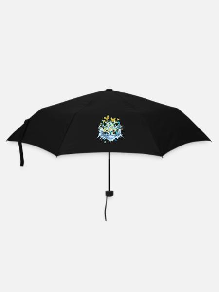 Katze Katzengesicht Katzen Kätzchen Blumen Insekt - Regenschirm (klein) - Schwarz