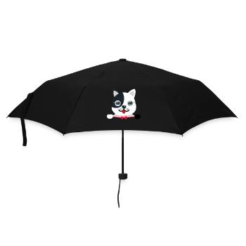 Сheerful, festive cat with a red festive butterfly - Umbrella (small) - black - Front