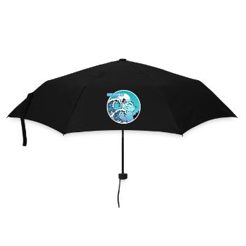 Katze und große Welle - Regenschirm (klein) - Schwarz - Vorne