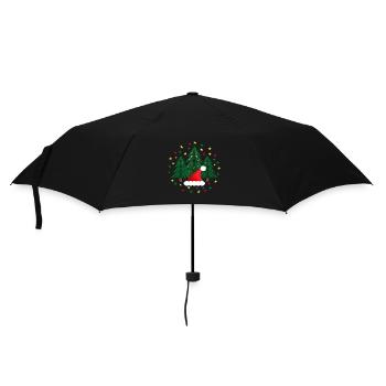 Weihnachtsmarkt Tannen mit Weihnachtsmütze. - Regenschirm (klein) - Schwarz - Vorne
