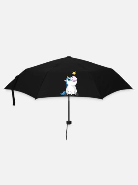 Süßes Comic Einhorn - Regenschirm (klein) - Schwarz