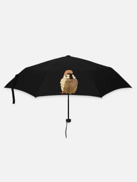 Spatz Vogel - Regenschirm (klein) - Schwarz