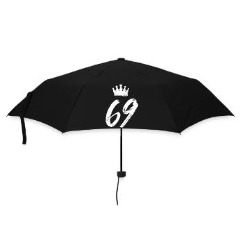 69 Zahl Krone - Regenschirm (klein) - Schwarz - Vorne