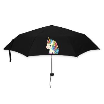00246 süßes Baby Einhorn mit Regenbogenmähne - Regenschirm (klein) - Schwarz - Vorne