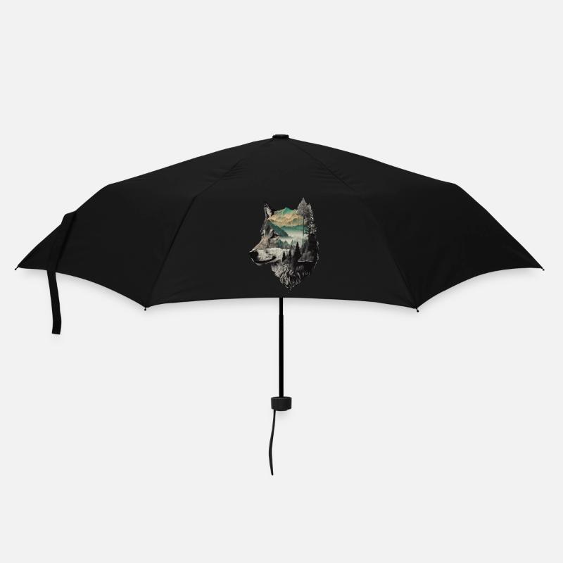 Wolf Wolf’s Head Nature Wilderness Forest Trees Art - Parapluie standard - noir