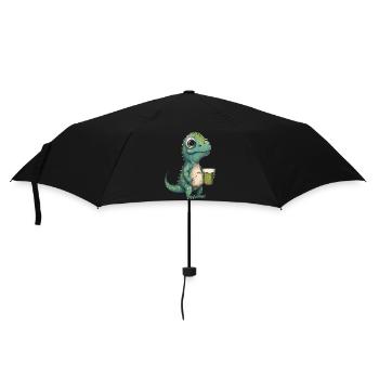 Süßer Dinosaurier trinkt ein Glas BIer - Regenschirm (klein) - Schwarz - Vorne