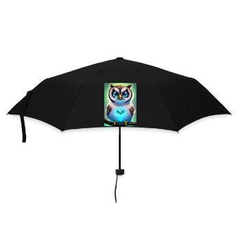 Cute owl with light neon aura & big eyes - Umbrella (small) - black - Front