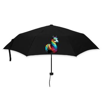 Alpaka Lama Regenborgen Farbtropfen - Regenschirm (klein) - Schwarz - Vorne