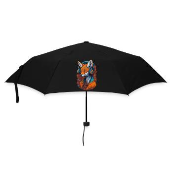 Fuchs mit Kopfhörern Füchse Liebhaber Tiere - Regenschirm (klein) - Schwarz - Vorne