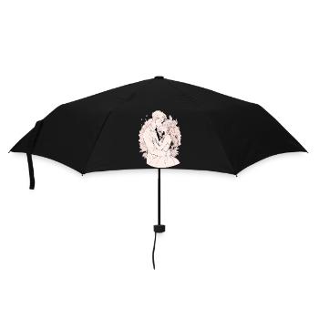 Wedding Watercolor Anime Chibi Bride and Groom - Umbrella (small) - black - Front