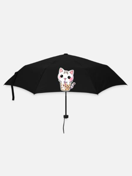 Kawaii Bubble Tea Katze - Regenschirm (klein) - Schwarz