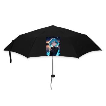 Fille bleue animée aux beaux yeux - Parapluie standard - noir - Devant