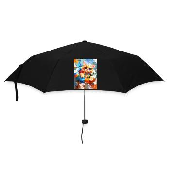 Coole Katze im bunten Schwimmreifen - Regenschirm (klein) - Schwarz - Vorne