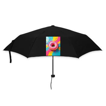 Glänzender rosa Donut, der in süßer Pop-Art-Farbe leuchtet - Regenschirm (klein) - Schwarz - Vorne