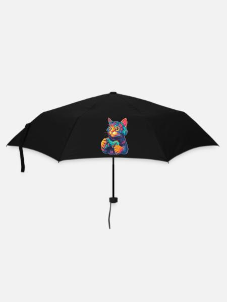 Lustige Katze Gaming Gamer - Regenschirm (klein) - Schwarz