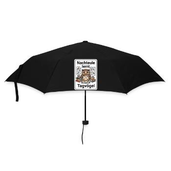 Nachteule lernt Tagvögel Lustiges Eule T-Shirt - Regenschirm (klein) - Schwarz - Vorne