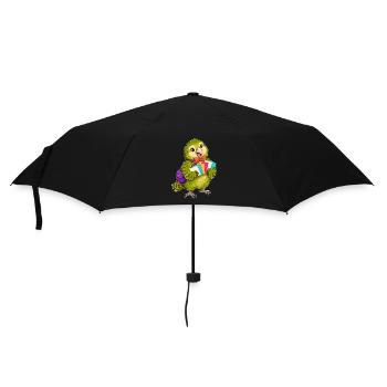 Grüner Papagei mit bunten Karten - Regenschirm (klein) - Schwarz - Vorne
