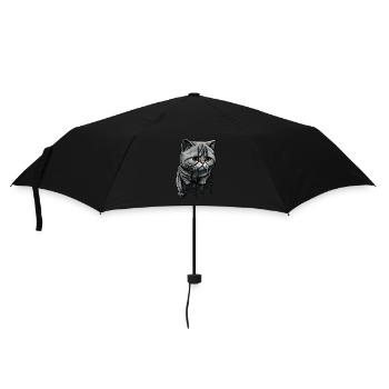 Farbige Tropfen und niedliche Katze - Regenschirm (klein) - Schwarz - Vorne