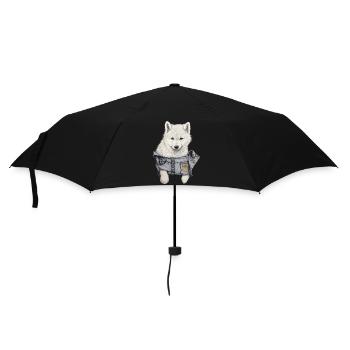 Cute White Wolf in Pocket Funny Wolves Graphic - Umbrella (small) - black - Front