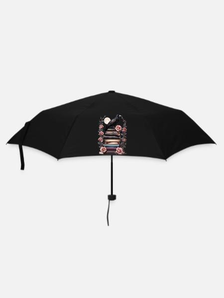 Bücherstapel mit Rabe - Regenschirm (klein) - Schwarz