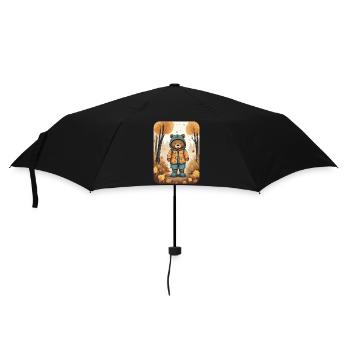 Süßer Bär mit Regenmantel - Regenschirm (klein) - Schwarz - Vorne