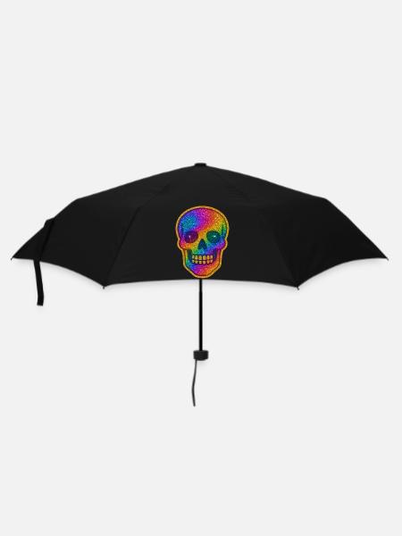 Regenbogen Skull Glitzer zu Halloween - Regenschirm (klein) - Schwarz