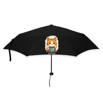 Slow morning cat with coffee - Umbrella (small) - black - Front