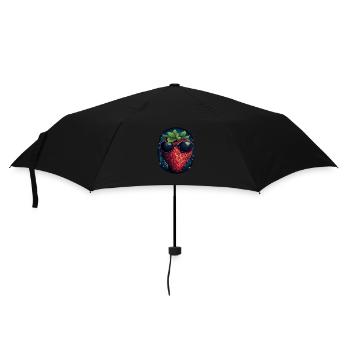 Lustige Erdbeere mit Sonnenbrille Frucht Tropisch - Regenschirm (klein) - Schwarz - Vorne