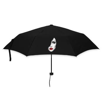 Schöne Frauenface Ästhetik Kunst mit Roten Lippen - Regenschirm (klein) - Schwarz - Vorne